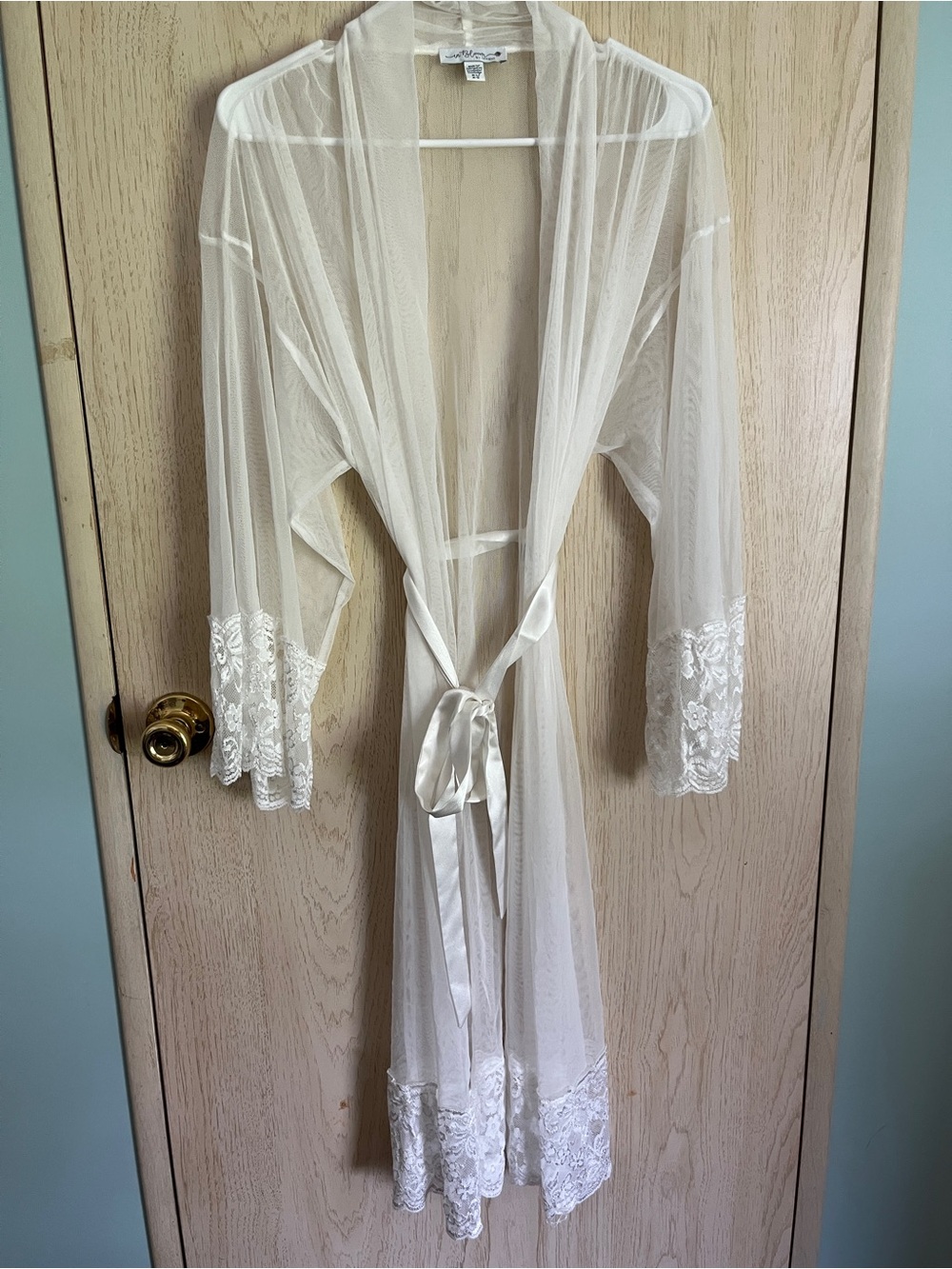 In Bloom by Jonquil Mesh Stretch White Lace Bridal Robe Long Sz Small / Medium